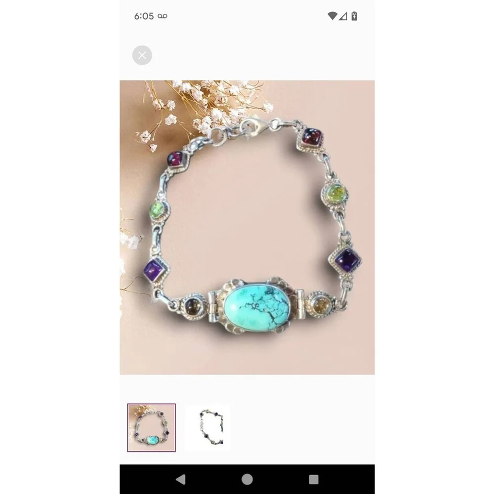 Sterling Silver Scarab Bracelet Turquoise Multicolored Gems - Picture 1 of 3